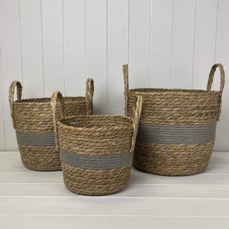 Grey/Natural Seagrass Set of Three Storage Baskets  detail page